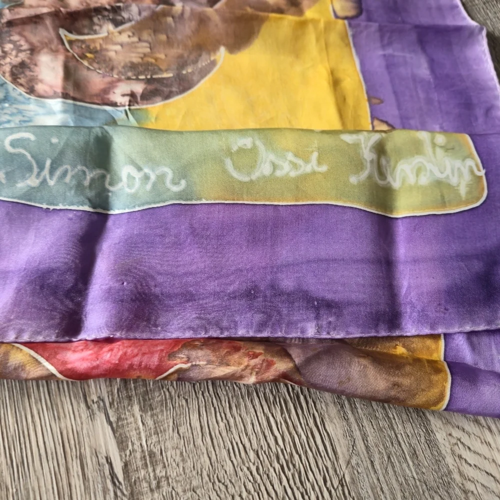 AUSTRIAN 100% Silk Scarf OS Hand Painted Abstract Watercolor Calligraphy - Picture 6 of 12